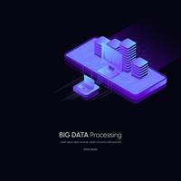 concepto de visualización de datos. plataforma de análisis de datos ilustración vectorial isométrica 3d. almacenamiento informático o puesto de trabajo agrícola. vector