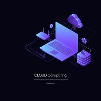 Isometric modern cloud technology and networking concept web cloud technology. vector