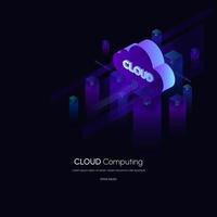 Isometric modern cloud technology and networking concept web cloud technology. vector