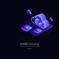 Isometric modern cloud technology and networking concept web cloud technology. vector