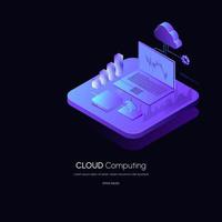 Isometric modern cloud technology and networking concept web cloud technology. vector