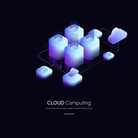 Isometric modern cloud technology and networking concept web cloud technology. vector