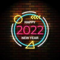feliz año nuevo 2022 efecto neón vector