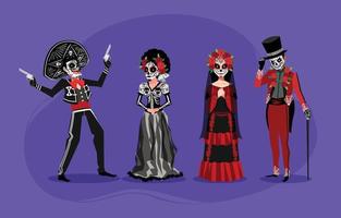 Dia De Los Muertos Costume Party Characters Pack vector
