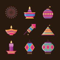 conjunto de iconos de elementos de diwali vector