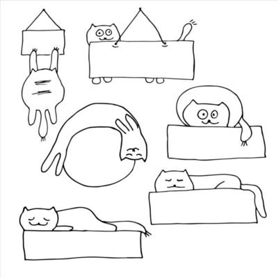 Vector hand drawn cats silhouettes and frames with cartoon cats. Page decorations.