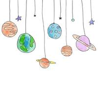 Hand drawn watercolor colorful planets collection. Vector background or collection of planets.