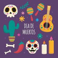 colección plana de iconos del día de los muertos vector