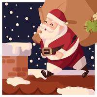 Santa on the Roof with Gift Bag vector