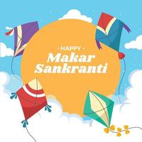 Colorful Kites Floating Into The Sky During Makar Sankranti vector