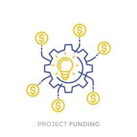 financiación en la producción del nuevo producto, innovaciones, proyecto de financiación colectiva, icono de devolución de dinero en blanco vector
