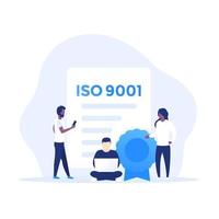 certificado iso 9001 con personas, vector