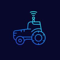 Tractor autónomo, icono de vector de línea agrimotor