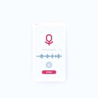 Audio recording app mobile ui design, recorder in phone vector