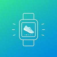 fitness, aplicación para correr, podómetro, icono de contador de pasos con reloj inteligente vector