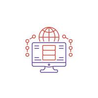 database and computer, network vector line icon