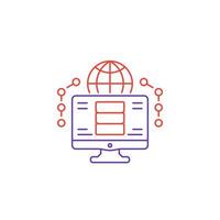 database and computer, network vector line icon