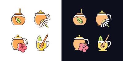 Conjunto de iconos de color rgb de tema claro y oscuro de té de hierbas vector