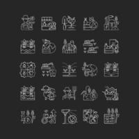 Agriculture related chalk white icons set on dark background vector