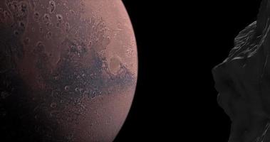 meteorite che sorvola il pianeta Marte