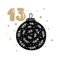 Christmas Advent calendar with cute scandinavian hand drawn vector. Twenty-four days before holiday. Ethno thirteenth Day. Winter Illustration of nordic ball vector