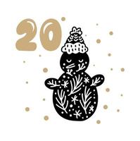 Christmas Advent calendar with cute scandinavian hand drawn vector. Winter Illustration of nordic snowman. Twenty-four days before holiday. Ethno twentieth Day vector