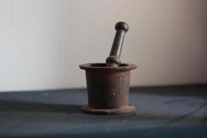 The Beautiful old mortar and pestle. photo