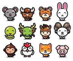 Chinese zodiac cute animal design vector