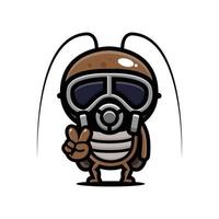 diseño de personaje de mascota de cucaracha con máscara vector