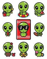 cute alien cartoon bundle set vector