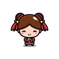 cute chinese girl giving greeting pose vector