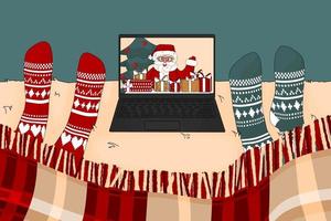 Two people are watching movie or tv program about Santa Claus vector