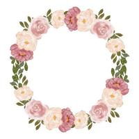 watercolor rose peony flower wreath circle frame vector