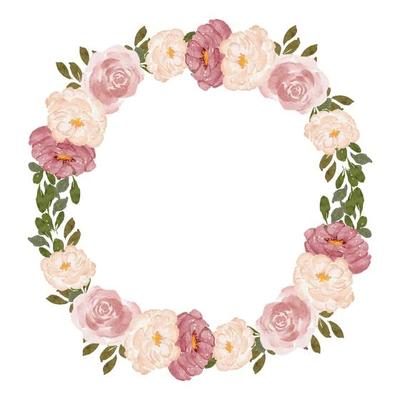 watercolor rose peony flower wreath circle frame