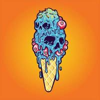 ice scream cone skull melting ilustraciones vector