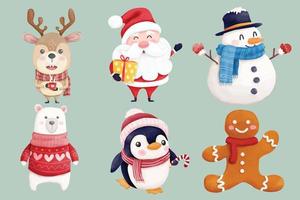 Watercolor Christmas Characters Set vector