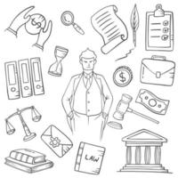 lawyer jobs or profession doodle hand drawn set collections