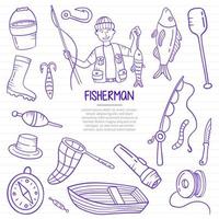 fisherman or fishing doodle hand drawn vector