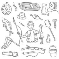 fisherman jobs or profession doodle hand drawn set collections vector