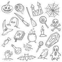 eventos de halloween vacaciones doodle dibujado a mano conjuntos colecciones vector