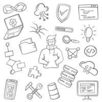 programmer jobs or profession doodle hand drawn set collections vector