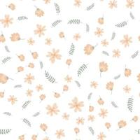 Vector floral pattern in doodle style with flowers and leaves. Gentle, spring floral background.