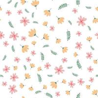 Vector floral pattern in doodle style with flowers and leaves. Gentle, spring floral background.