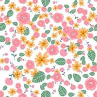 Vector floral pattern in doodle style with flowers and leaves. Gentle, spring floral background.