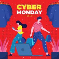 Gente comprando en línea en concepto de venta de Cyber Monday vector