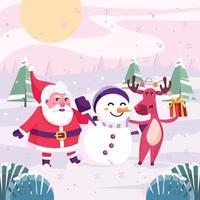 Santa And His Friends Hug Each Other Concept vector