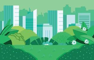 Green City Park With Buildings Background vector