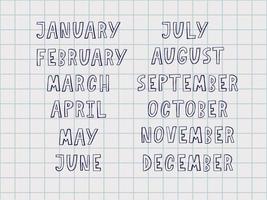 Handwritten names of months vector