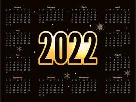 2022 Christmas lettering golden New Year Sketch Calendar Week starts on Sunday. vector