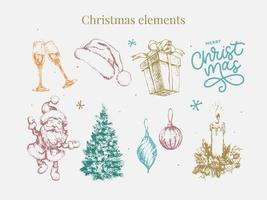 New year and christmas set sketch illustration vector